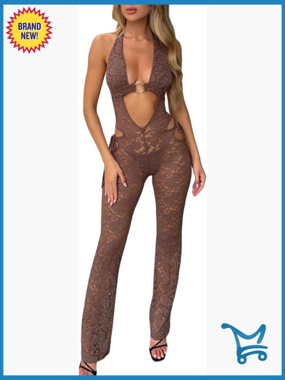Sheer Mesh Lace Jumpsuit Sexy Sleeveless See Through Bodycon One Piece Party - Picture 1 of 6